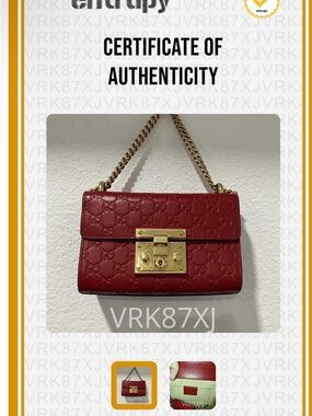 Gucci Red GG-Embossed Leather Shoulder Bag with Gold Chain Strap